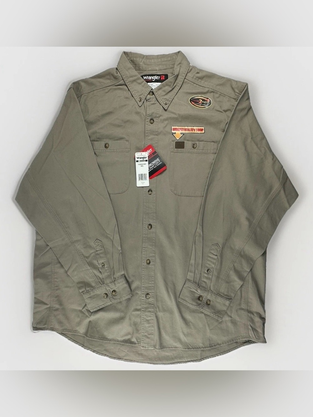 Wrangler Riggs Workwear Room2Move Twill Work Shirt Khaki XXL NWT 100% Cotton